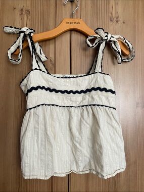 Lalavon Black and Ivory Ribbon Tie Crop Top Camisole Vest L GUC
